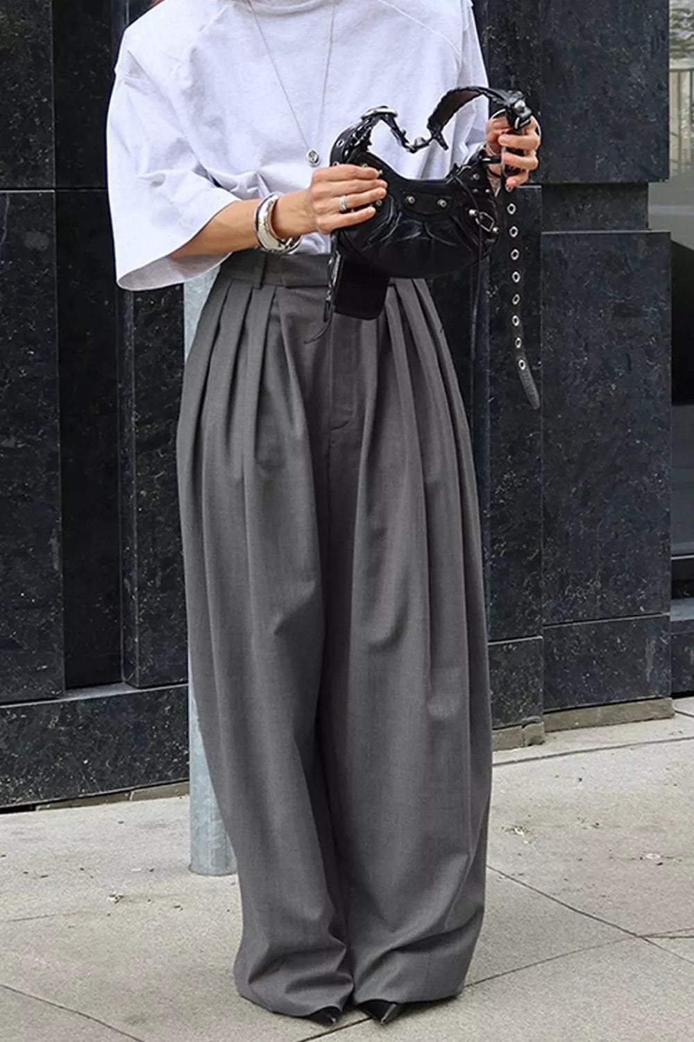 High-Waisted Wide-Leg Pleated Pants - Trendsi - Flyclothing LLC