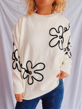 Flower Round Neck Long Sleeve Sweater - Trendsi - Flyclothing LLC