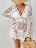 Cutout Tied V-Neck Long Sleeve Cover Up - Trendsi