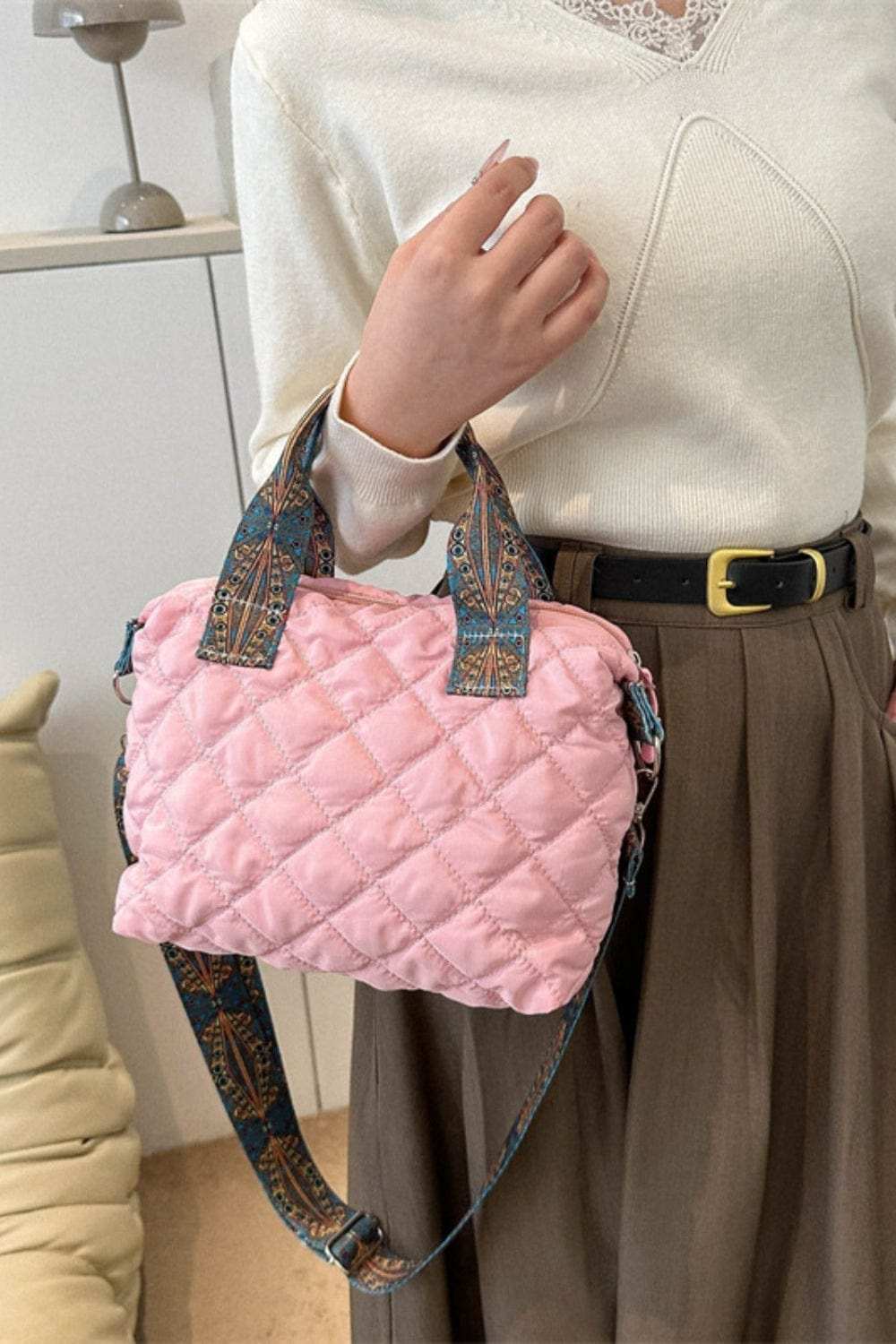 Bubble Textured Printed Strap Handbag - Trendsi - Flyclothing LLC