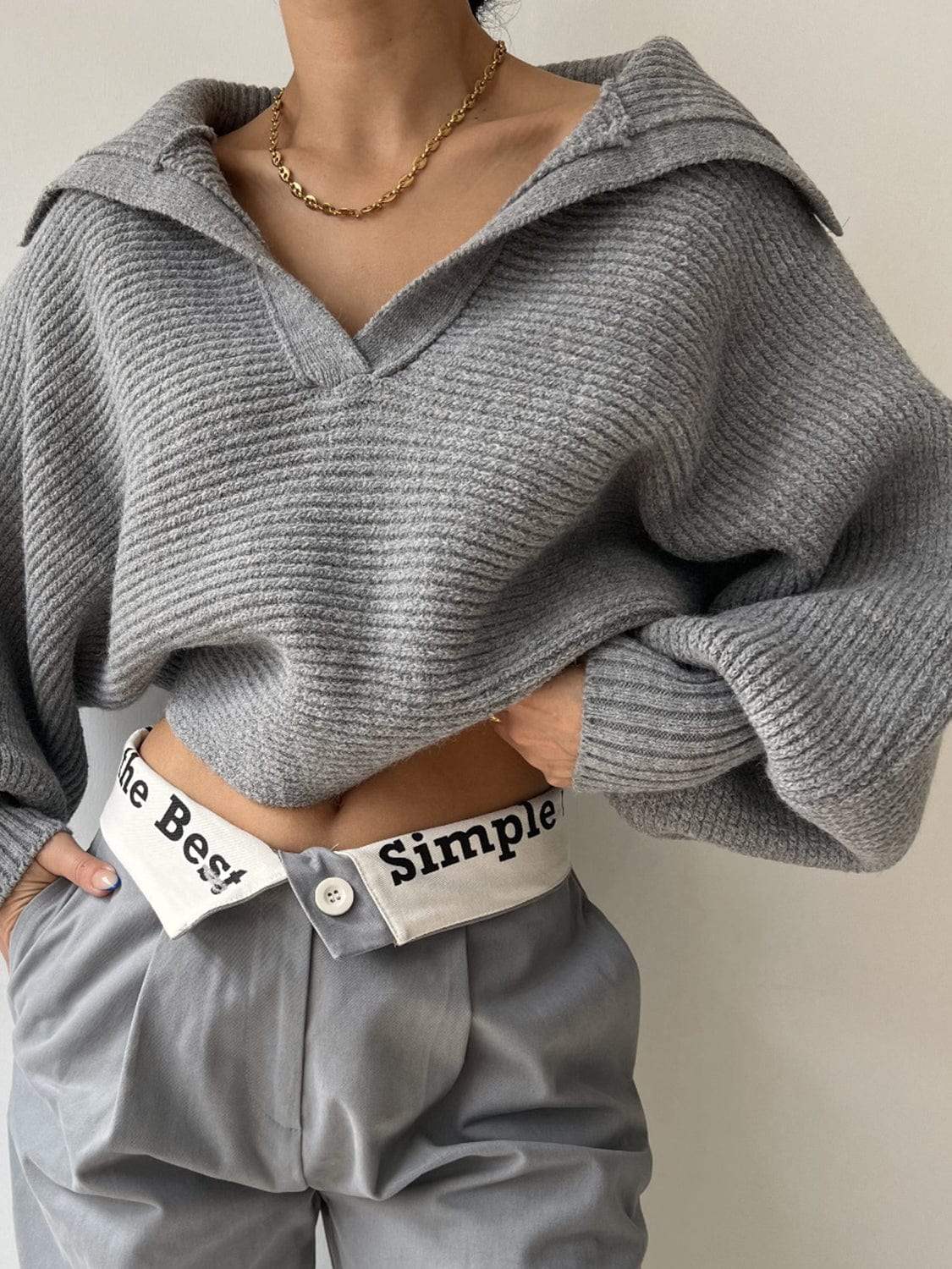 Johnny Collar Long Sleeve Sweater - Trendsi - Flyclothing LLC