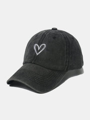 Embroidered Heart Washed Cotton Baseball Cap - Trendsi