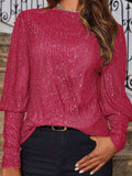Sequin Boat Neck Long Sleeve Top - Trendsi - Flyclothing LLC