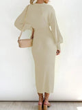 Tied Long Sleeve Wrap Sweater Dress - Trendsi