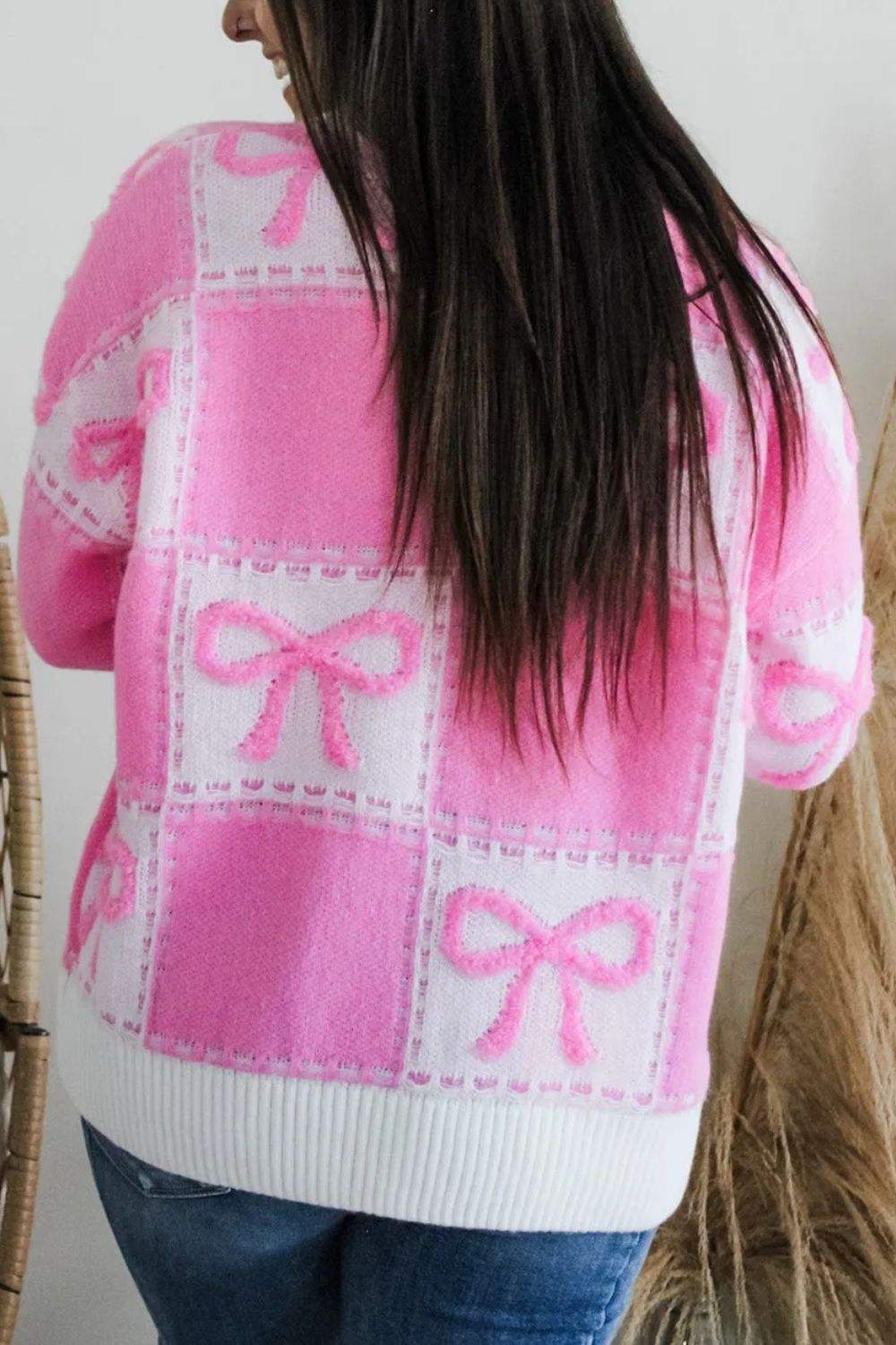 Bow Round Neck Long Sleeve Sweater - Trendsi - Flyclothing LLC