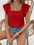 Ruffled Square Neck Cap Sleeve Blouse - Trendsi - Flyclothing LLC