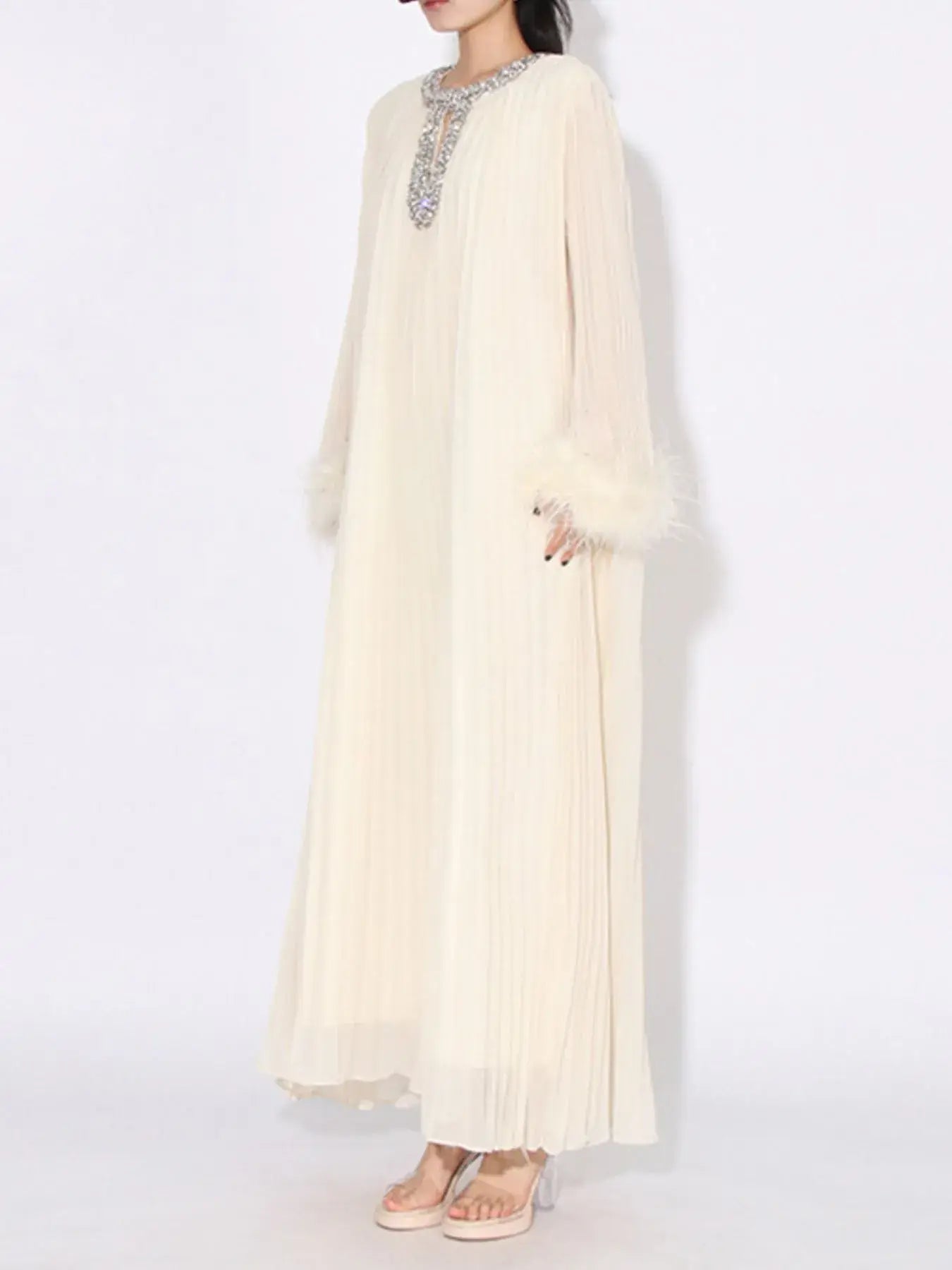 Rhinestone Long Sleeve Maxi Dress - Trendsi - Flyclothing LLC