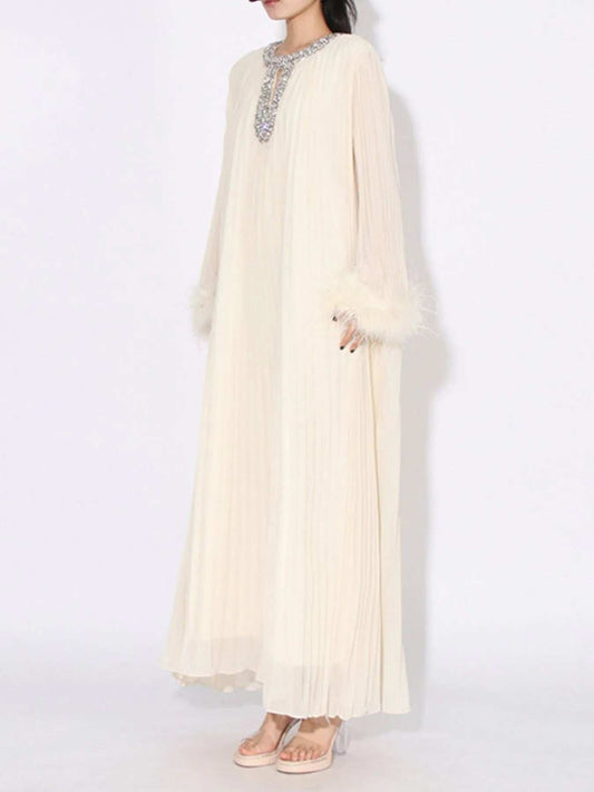 Rhinestone Long Sleeve Maxi Dress - Trendsi - Flyclothing LLC