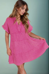 Tiered Notched Short Sleeve Dres - Trendsi - Flyclothing LLC