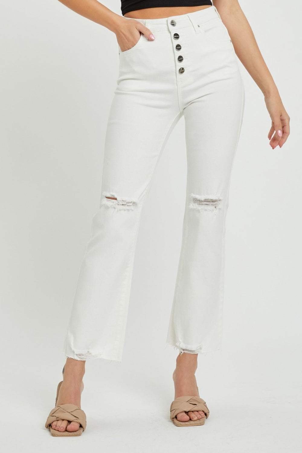 RISEN Full Size High Rise Button Fly Straight Ankle Jeans - Trendsi - Flyclothing LLC