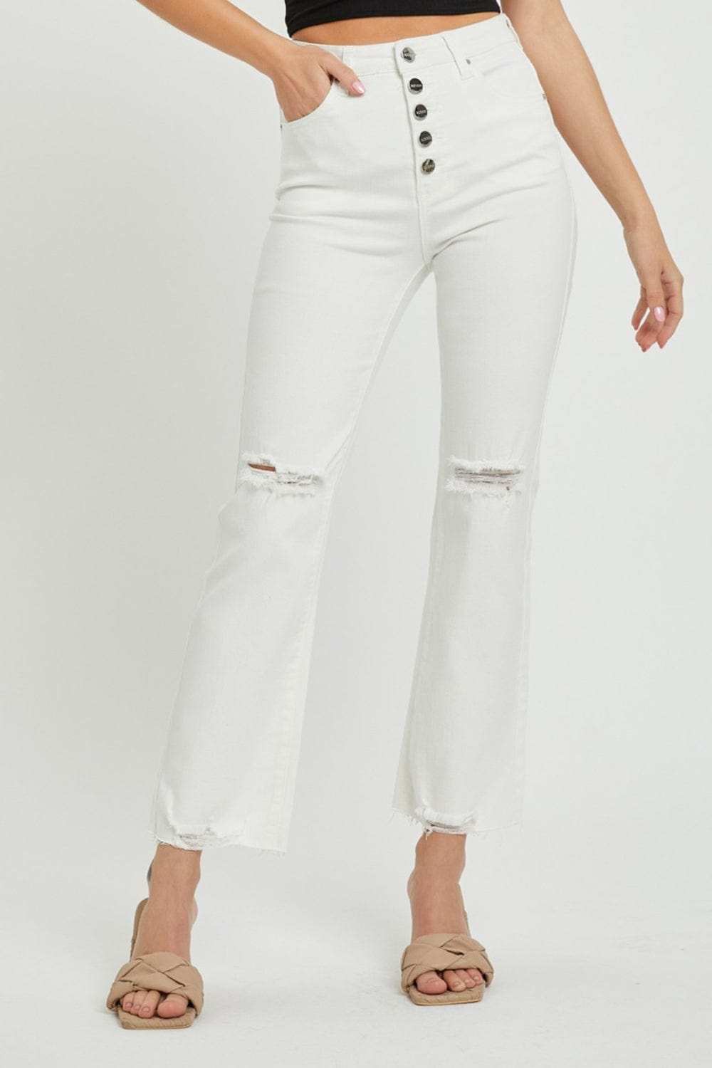 RISEN Full Size High Rise Button Fly Straight Ankle Jeans - Trendsi - Flyclothing LLC