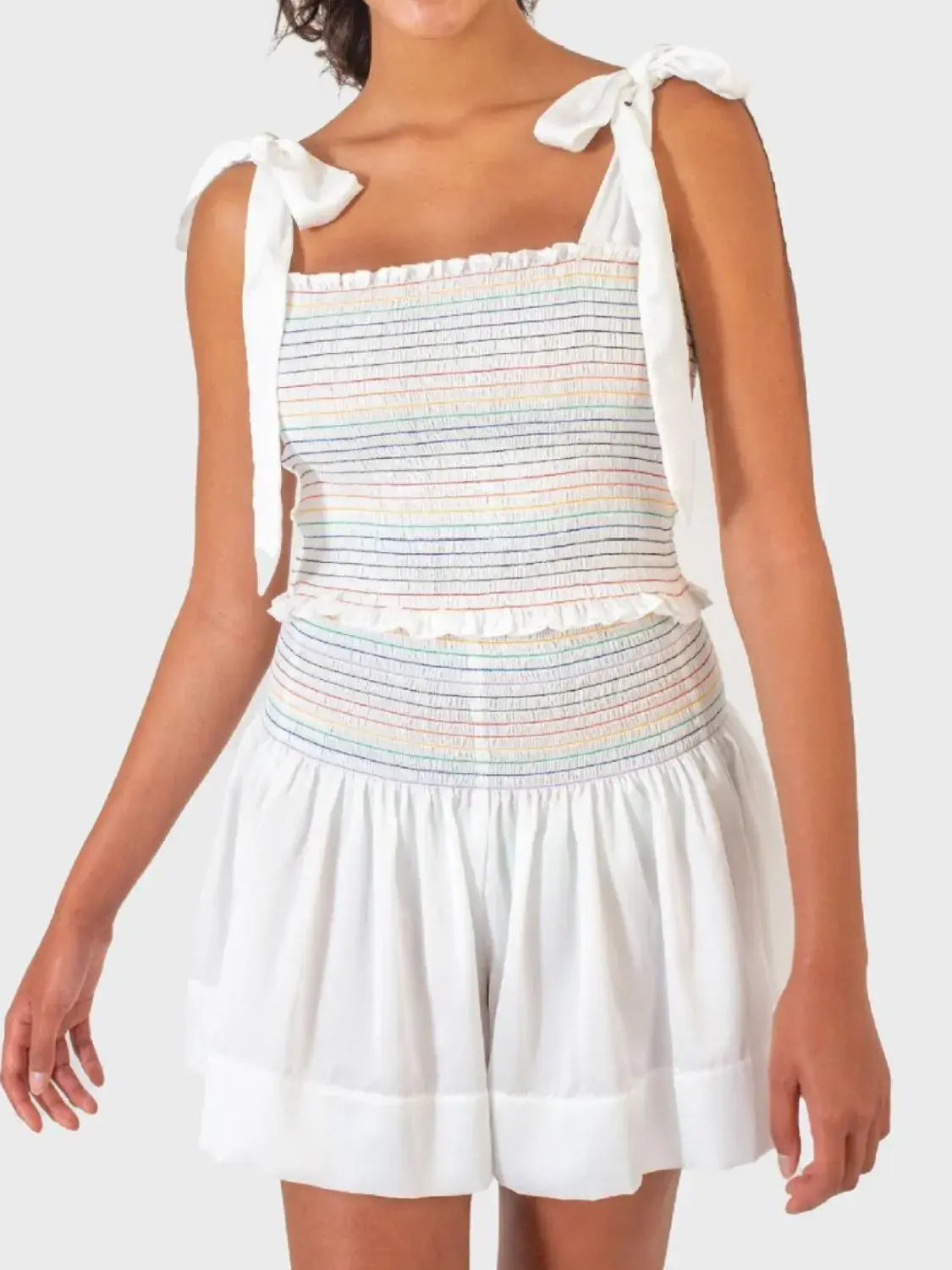 Smocked Tie Shoulder Cami and Shorts Set - Trendsi - Flyclothing LLC