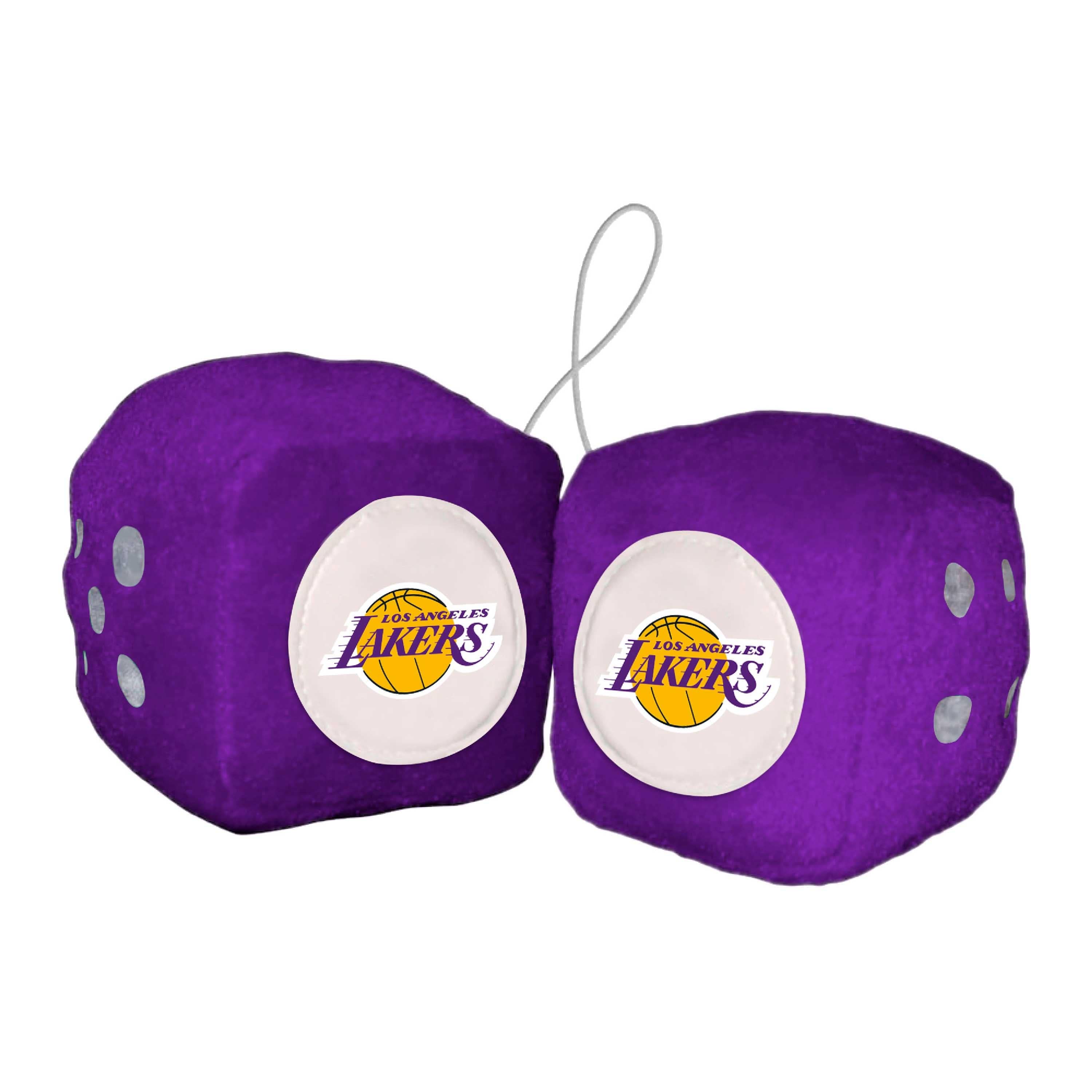 Los Angeles Lakers Team Color Fuzzy Dice Décor 3" Set - Los Angeles Lakers
