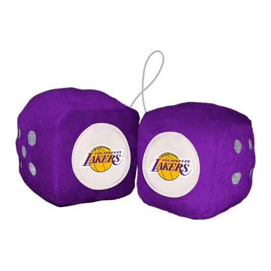 Los Angeles Lakers Team Color Fuzzy Dice Décor 3" Set - Los Angeles Lakers