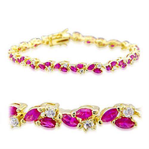32001 - Gold Brass Bracelet with Synthetic Garnet in Ruby - Alamode - Flyclothing LLC