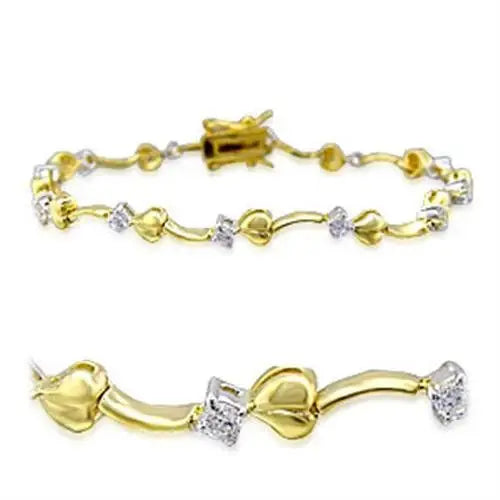32002 - Gold+Rhodium Brass Bracelet with AAA Grade CZ in Clear - Alamode - Flyclothing LLC
