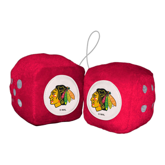 Chicago Blackhawks Team Color Fuzzy Dice Décor 3" Set - Chicago Blackhawks