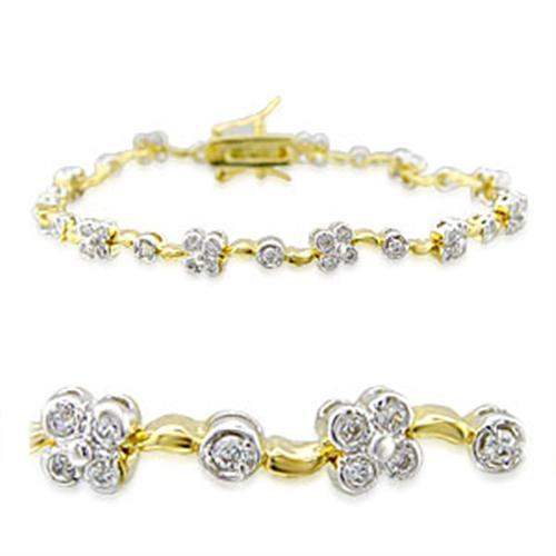 32003 - Gold+Rhodium Brass Bracelet with AAA Grade CZ in Clear - Alamode - Flyclothing LLC
