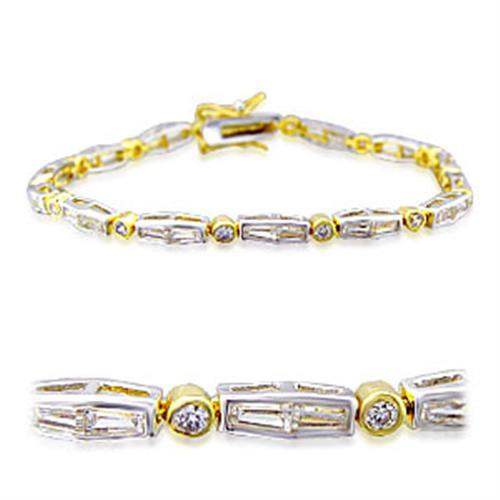 32004 - Gold+Rhodium Brass Bracelet with AAA Grade CZ in Clear - Alamode - Flyclothing LLC