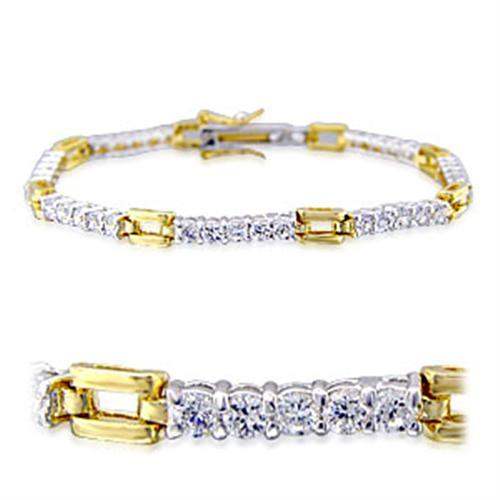 32008 - Gold+Rhodium Brass Bracelet with AAA Grade CZ in Clear - Alamode - Flyclothing LLC