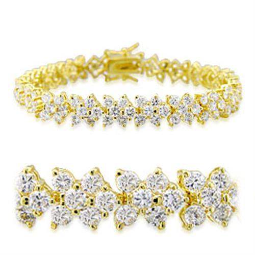32012 - Gold Brass Bracelet with AAA Grade CZ in Clear - Alamode - Flyclothing LLC