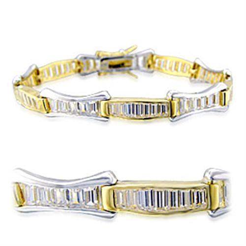 32013 - Gold+Rhodium Brass Bracelet with AAA Grade CZ in Clear - Alamode - Flyclothing LLC