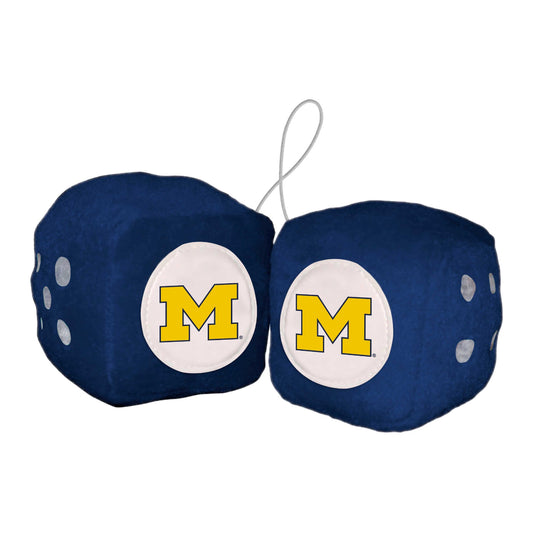 Michigan Wolverines Team Color Fuzzy Dice Décor 3" Set - Michigan