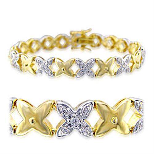 32014 - Gold+Rhodium Brass Bracelet with AAA Grade CZ in Clear - Alamode - Flyclothing LLC