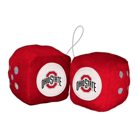 Ohio State Buckeyes Team Color Fuzzy Dice Décor 3" Set - Ohio State