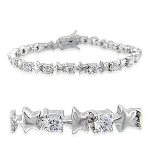 32020 - Rhodium Brass Bracelet with AAA Grade CZ in Clear - Alamode - Flyclothing LLC