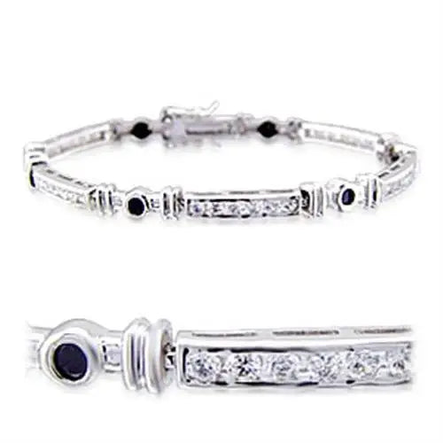 32021 - Rhodium Brass Bracelet with AAA Grade CZ in Jet - Alamode - Flyclothing LLC