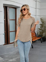 Round Neck Lace Short Sleeve T-Shirt - Trendsi - Flyclothing LLC
