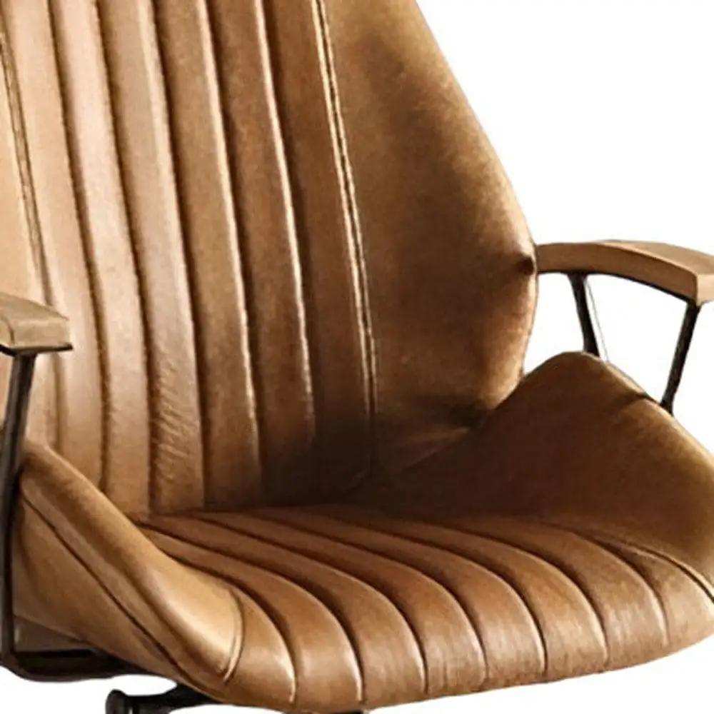 Coffee and Black Adjustable Swivel Faux Leather Rolling Office Chair - Homeroots - Flyclothing LLC