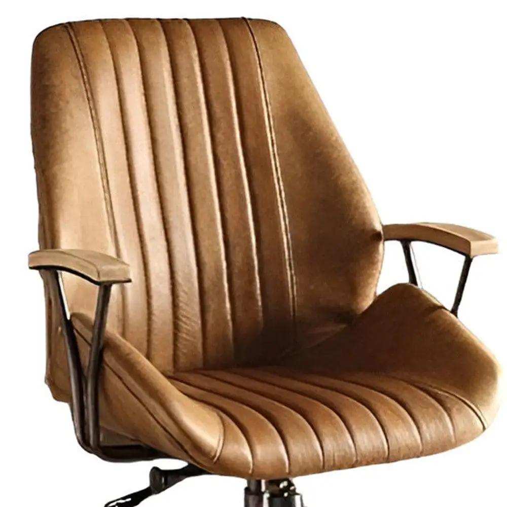 Coffee and Black Adjustable Swivel Faux Leather Rolling Office Chair - Homeroots - Flyclothing LLC