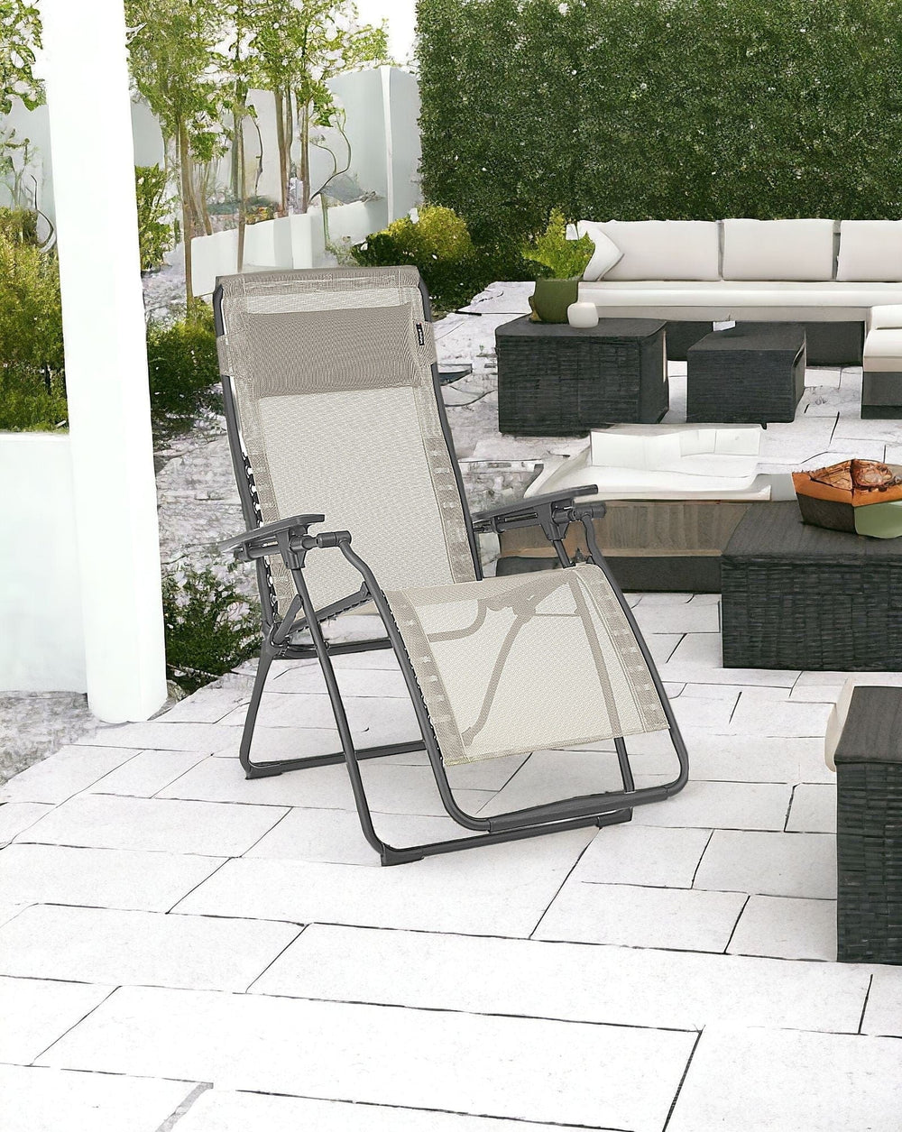 28" Beige and Gray Metal Zero Gravity Chair - Homeroots