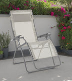 30" Light Gray and Chrome Steel Outdoor Zero Gravity Chair with Light Gray Cushion - Homeroots