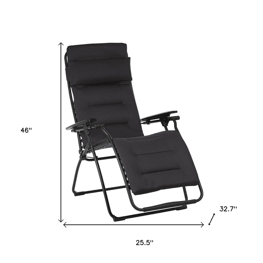 26" Black Steel Outdoor Zero Gravity Chair with Black Cushion - Homeroots - Flyclothing LLC