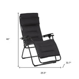 26" Black Steel Outdoor Zero Gravity Chair with Black Cushion - Homeroots - Flyclothing LLC