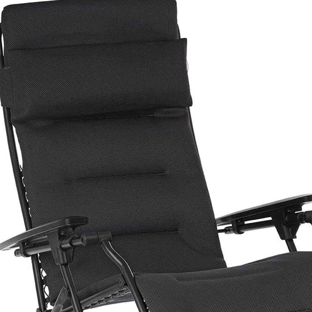 26" Black Steel Outdoor Zero Gravity Chair with Black Cushion - Homeroots - Flyclothing LLC