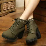 Lace Up Block Heels Boots - Trendsi - Flyclothing LLC