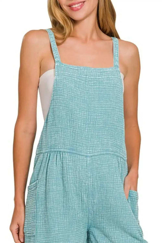 Zenana Washed Double Gauze Tie Back Rompers - Trendsi - Flyclothing LLC