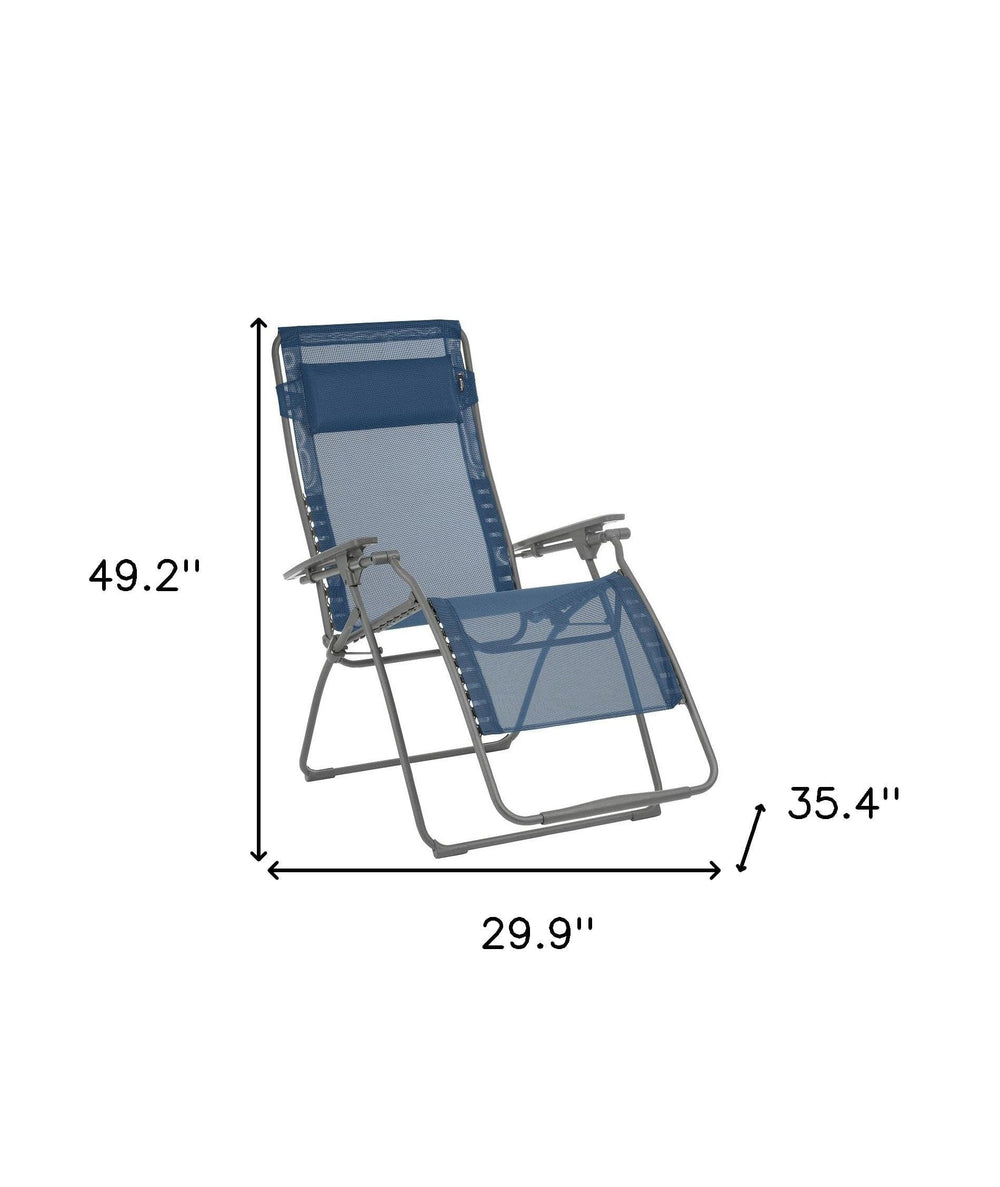 30" Blue and Gray Steel Outdoor Zero Gravity Chair with Blue Cushion - Homeroots - Flyclothing LLC