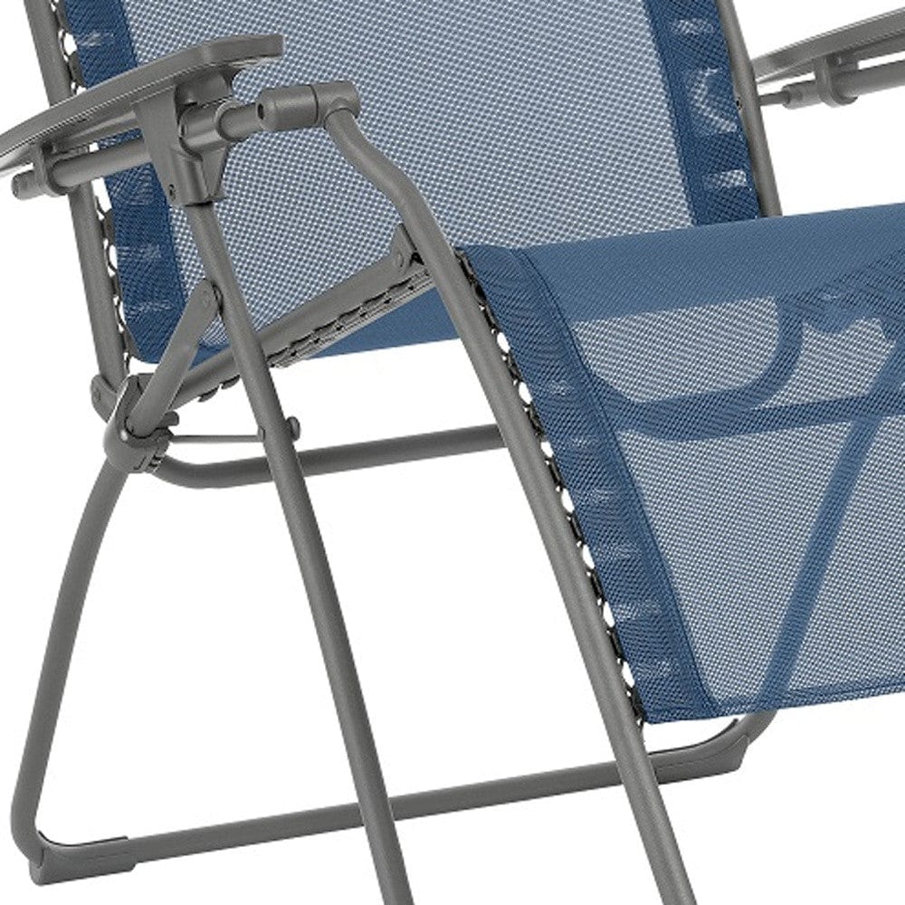 30" Blue and Gray Steel Outdoor Zero Gravity Chair with Blue Cushion - Homeroots - Flyclothing LLC