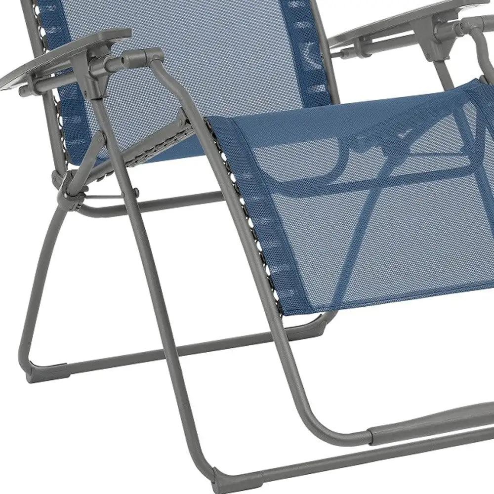 30" Blue and Gray Steel Outdoor Zero Gravity Chair with Blue Cushion - Homeroots - Flyclothing LLC