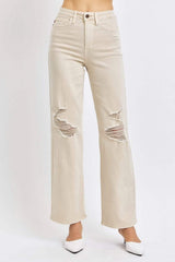 Judy Blue Full Size High Waist Distressed Wide Leg Jeans - Trendsi - Flyclothing LLC