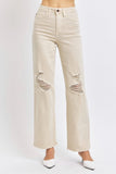 Judy Blue Full Size High Waist Distressed Wide Leg Jeans - Trendsi