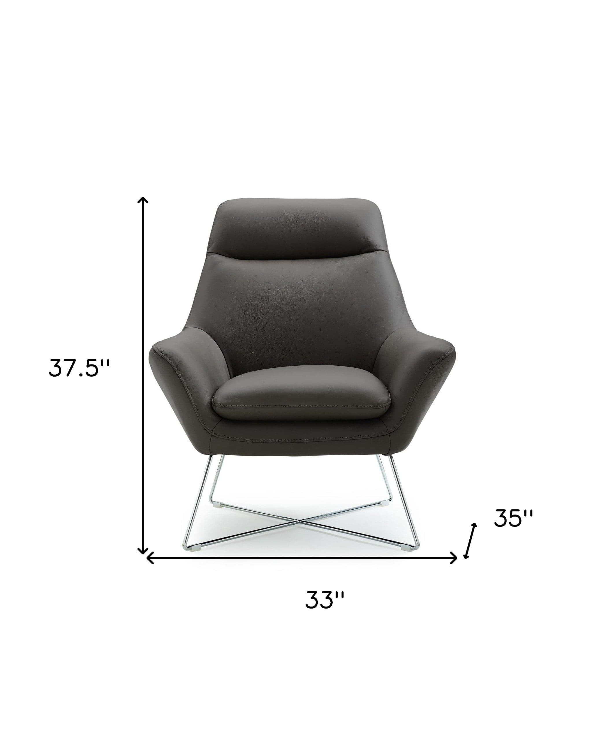 Modern Dark Gray Top Grain Italian Leather Accent Chair - Homeroots