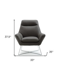 Modern Dark Gray Top Grain Italian Leather Accent Chair - Homeroots