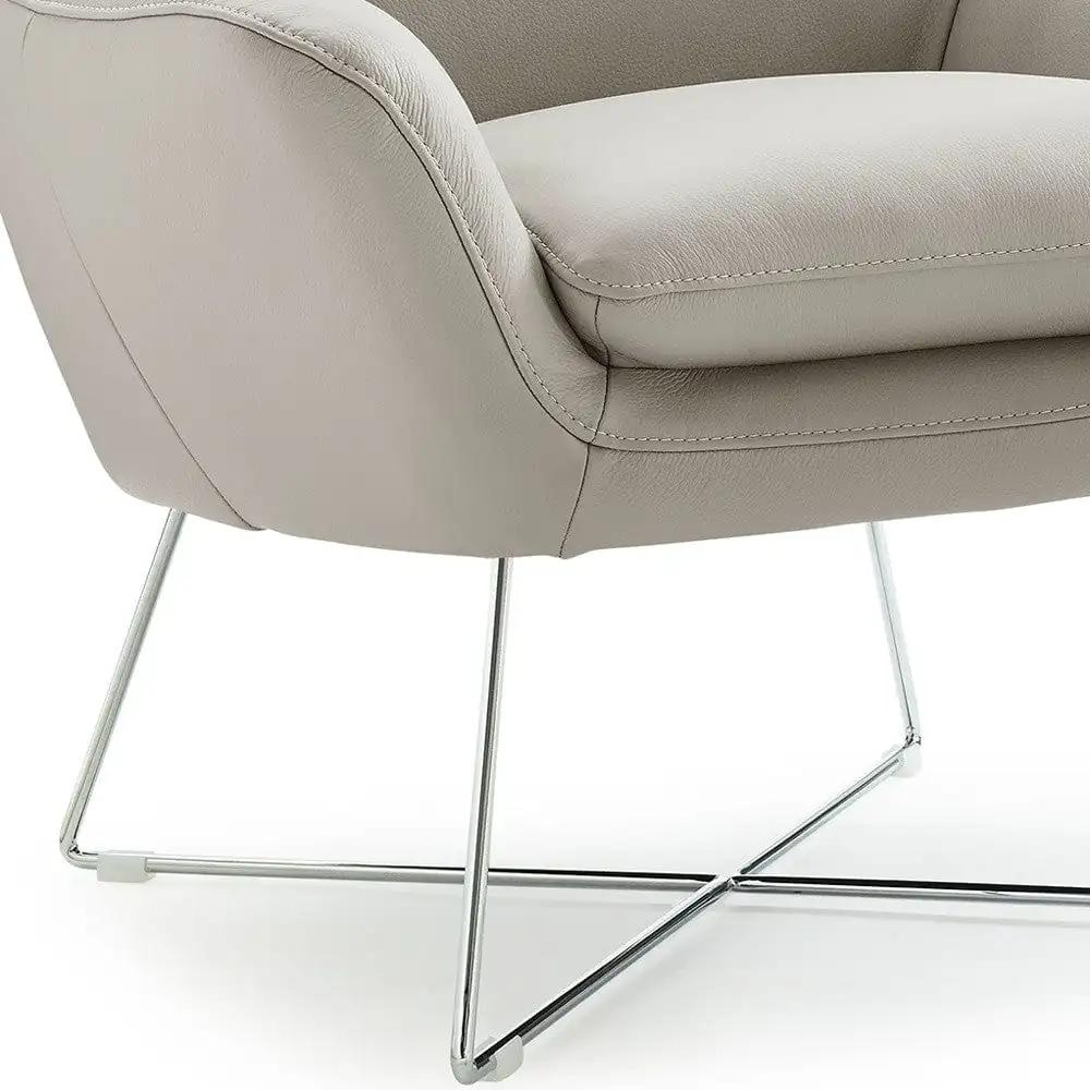 33" Light Gray And Silver Faux Leather Tufted Arm Chair - Homeroots