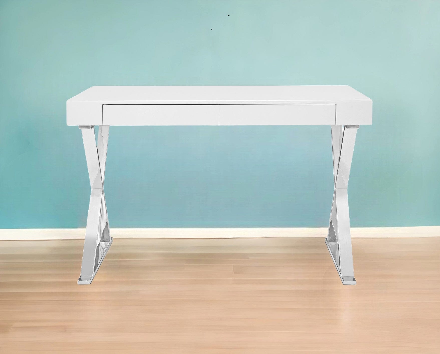 47" White and Silver Writing Desk With Two Drawers - Homeroots - Flyclothing LLC